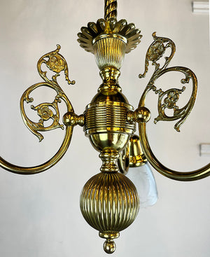 Antique Circa 1890-1900 Late Victorian Early Electric Three Light Fixture with Original Cut Glass Shades