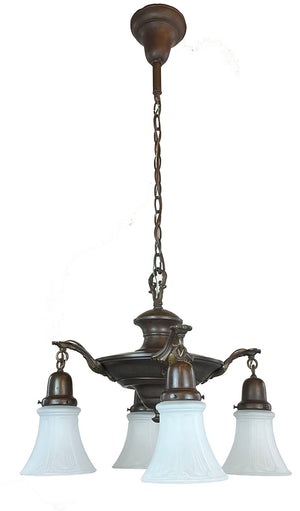 Antique Circa 1920 Four Light Pan With Cast Neo Classical Urn Arms and Stepped Center Body