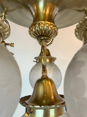 Stunning Early 1900s Beaux Arts Six Light Cast Brass and Bronze Chandelier Made by McDonald & Willson of Toronto/Montreal