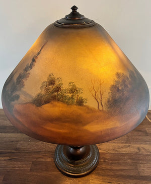 Antique Circa 1920 Classique Lamp Co. Reverse Painted Table Lamp
