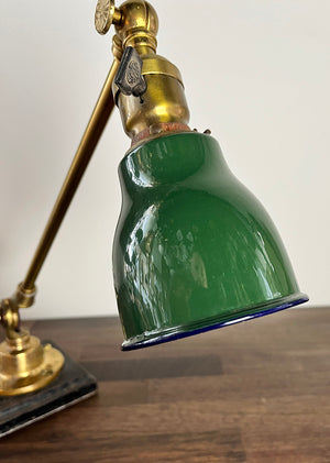 Antique Signed Electrolier 1920s Industrial Work Light with Original Green Enamel Shade