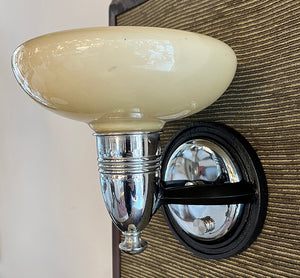 $800 PAIR - Antique Circa 1930s Art Deco Machine Age Pudding Bowl Sconces Attribute to Lightolier