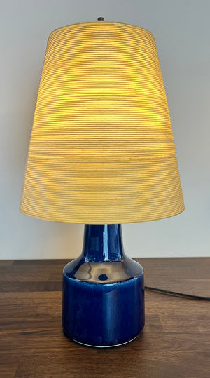 RARE PAIR Circa 1960s Lotte Bostlund 1200 Series Table Lamps with Colbalt Blue Glaze and Original Fibreglass Shades