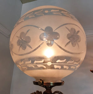 Incredible Antique Circa 1855 Four Light, Starr Fellows and Company Converted Gasolier with Original Cut Glass Gas Shades.