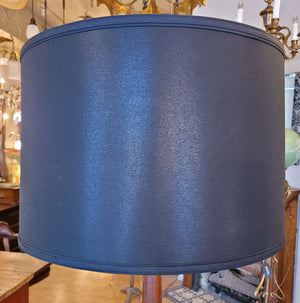 Antique Edwardian Circa 1910 Four Footed Wooden Floor Lamp with Handmade Black Linen Lampshade.