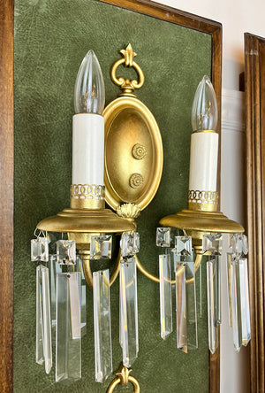 $850 PAIR - Circa 1910 Georgian Revival Scroll Arm Wall Sconces with Colonial Prisms
