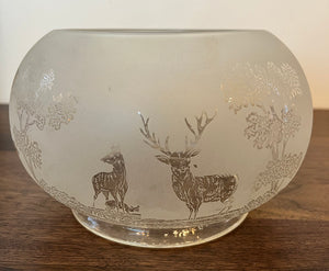 Antique 1880s 5" Fitter Deep Acid Etched Stag and Hunter Scenic Gas Shade