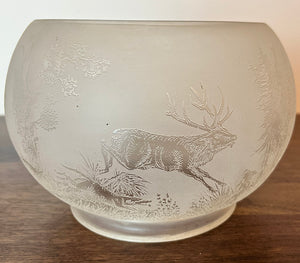 Antique 1880s 5" Fitter Deep Acid Etched Stag and Hunters Scenic Gas Shade - SINGLE ONLY