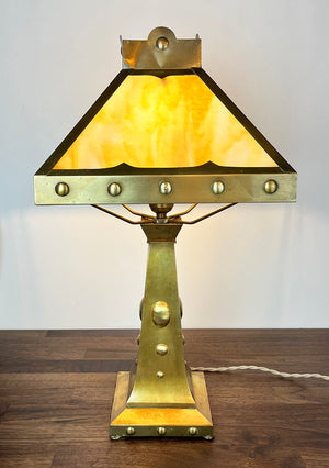 Antique Early 1900s Converted Gas Arts and Crafts Lamp Made by Tallman Brass and Metal Co. of Hamilton, Ontario