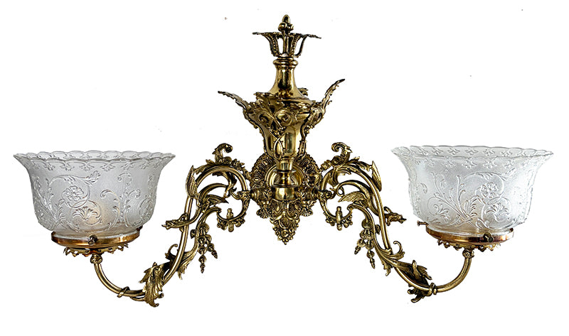 Exceptional Antique Circa 1855 Two Light Rococo Revival Converted Gas Wall Sconce Attributed to Cornelius of Philadelphia