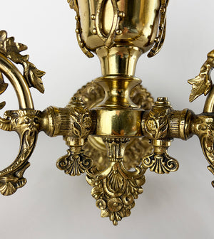 Exceptional Antique Circa 1855 Two Light Rococo Revival Converted Gas Wall Sconce Attributed to Cornelius of Philadelphia