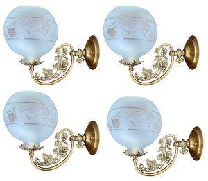 SET OF 4 SCONCES AVAILABLE - $1000 PAIR - Reproduction Cornelius 1850s Style Grape and Leaf Motif Sconces with Reproduciton 2 5/8" Fitter Shades