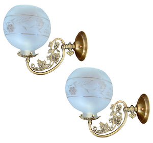 SET OF 4 SCONCES AVAILABLE - $1000 PAIR - Reproduction Cornelius 1850s Style Grape and Leaf Motif Sconces with Reproduciton 2 5/8" Fitter Shades
