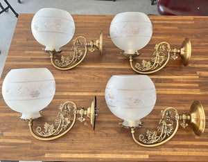 SET OF 4 SCONCES AVAILABLE - $1000 PAIR - Reproduction Cornelius 1850s Style Grape and Leaf Motif Sconces with Reproduciton 2 5/8" Fitter Shades