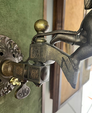 Incredible 1860s Converted Gas Putti Wall Sconce with Antique Acid Etched Putti Shade