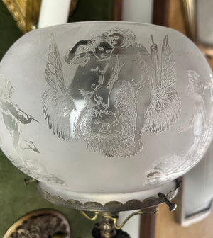 Incredible 1860s Converted Gas Putti Wall Sconce with Antique Acid Etched Putti Shade