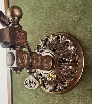 Incredible 1860s Converted Gas Putti Wall Sconce with Antique Acid Etched Putti Shade