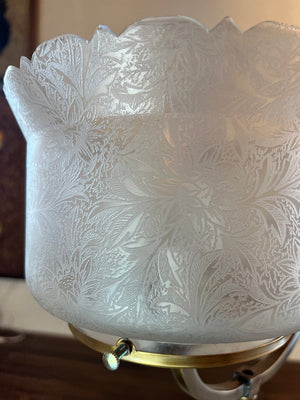 Antique 1880 Cast Brass Eastlake Two Light Converted Gas Fixture with Original Etched 5" Gas Shades