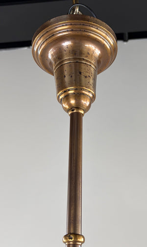 Antique 1880s Large Two Light Converted Gas T Fixture with Rope Tubing and Original Acid Etched Shades