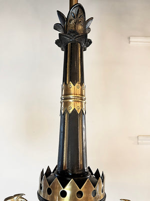 Stunning 1880s Dragon Head Converted Gas Light with Center Slide and Original Opal Shades