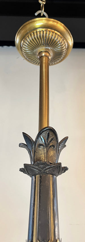 Stunning 1880s Dragon Head Converted Gas Light with Center Slide and Original Opal Shades