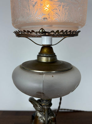 Antique Late 1870s-early 1880s Egyptian Revival Figural Converted Oil Lamp Attributed to Bradley and Hubbard