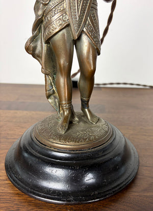 Antique Late 1870s-early 1880s Egyptian Revival Figural Converted Oil Lamp Attributed to Bradley and Hubbard