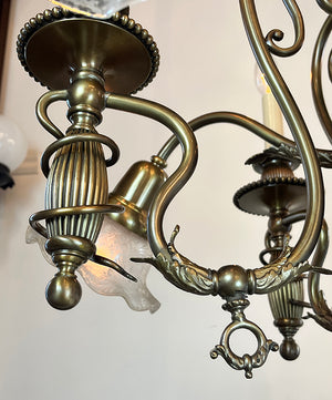 Incredible Antique Late 1880s Aesthetic Movement Combination Gas Electric Chandelier with Dragons. Cherubs, Owl and Sea Serpent Motif