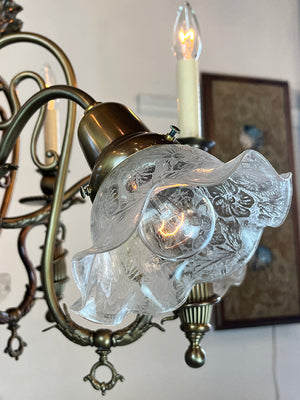 Incredible Antique Late 1880s Aesthetic Movement Combination Gas Electric Chandelier with Dragons. Cherubs, Owl and Sea Serpent Motif