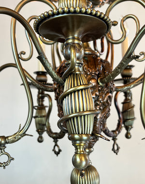 Incredible Antique Late 1880s Aesthetic Movement Combination Gas Electric Chandelier with Dragons. Cherubs, Owl and Sea Serpent Motif