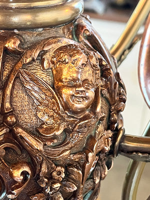 Incredible Antique Late 1880s Aesthetic Movement Combination Gas Electric Chandelier with Dragons. Cherubs, Owl and Sea Serpent Motif