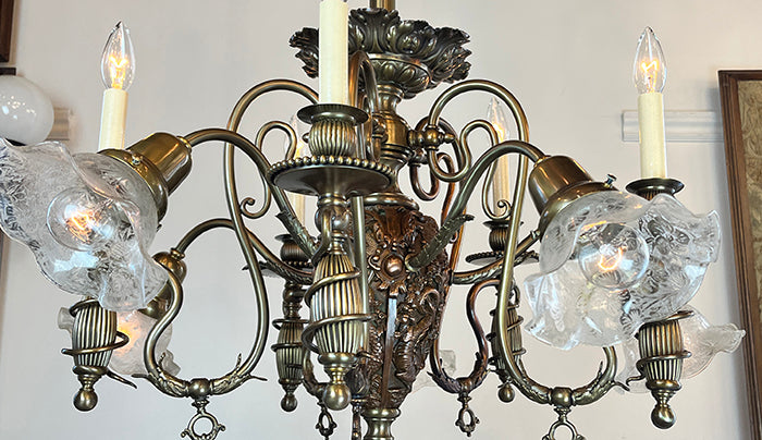 Incredible Antique Late 1880s Aesthetic Movement Combination Gas