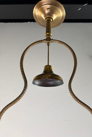 Antique Circa 1880 Eastlake Converted Gas Hoop with Rope Tubing and Antique Acid Etched Shade