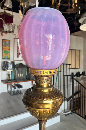 Antique CIrca 1880s Eastlake Converted Oil Floor Lamp with Corkscrew Base and Antique Pink Opal Shade
