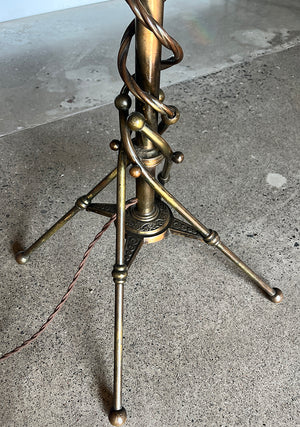 Antique CIrca 1880s Eastlake Converted Oil Floor Lamp with Corkscrew Base and Antique Pink Opal Shade