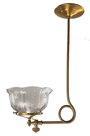 SET OF 3 AVAILABLE - Antique Circa 1890 Converted Gas Scroll Arm J Arm With Antique Star Patterned Pressed Glass Shade