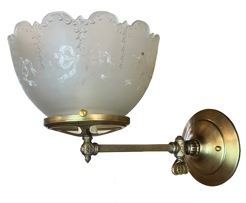 Antique Circa 1880s-90s Converted Gas Stationary Sconce with Original Etched Shade