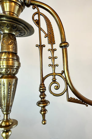 Antique Circa 1880s Three Light Eastlake  Converted Gas Three Light With Original Pressed Glass Diamond Patterned 5" Fitter