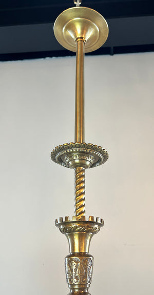 Antique Circa 1880s Three Light Eastlake  Converted Gas Three Light With Original Pressed Glass Diamond Patterned 5" Fitter