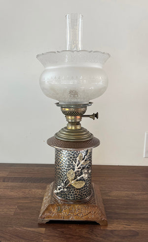 Antique Circa 1880s Aesethetic Movement Oil Lamp Attribited to Charles Parker Co.