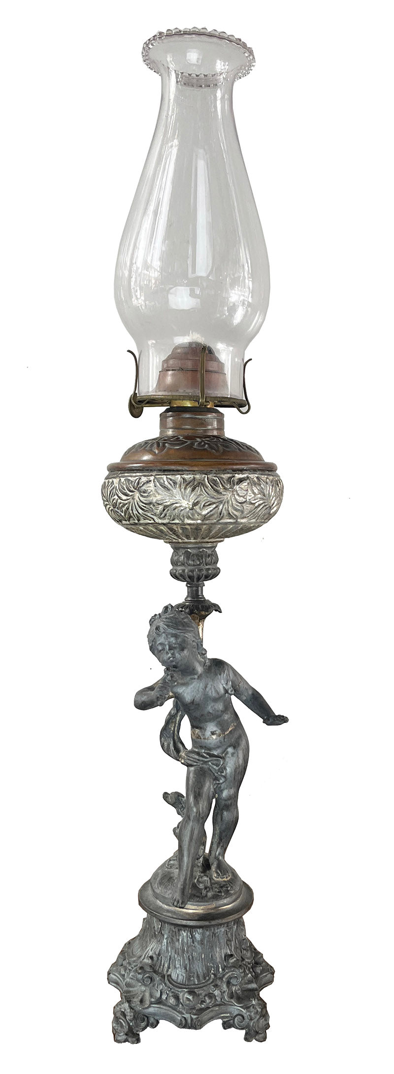 Antique Circa 1880s Figural Spelter Oil Lamp