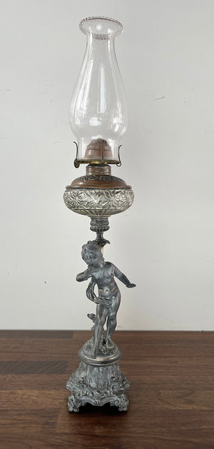 Antique Circa 1880s Figural Spelter Oil Lamp