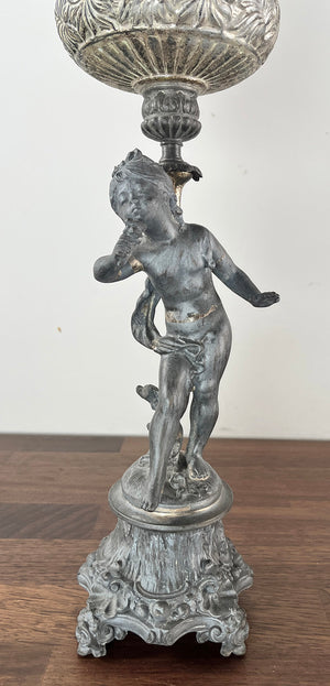 Antique Circa 1880s Figural Spelter Oil Lamp