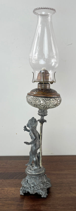 Antique Circa 1880s Figural Spelter Oil Lamp