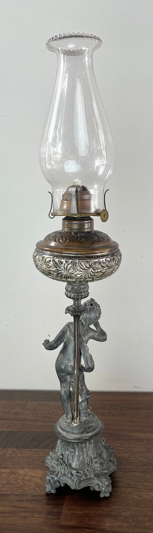 Antique Circa 1880s Figural Spelter Oil Lamp
