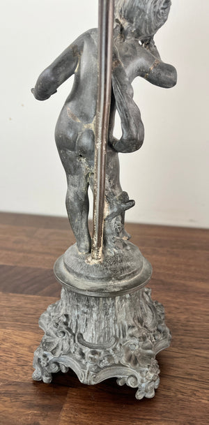 Antique Circa 1880s Figural Spelter Oil Lamp