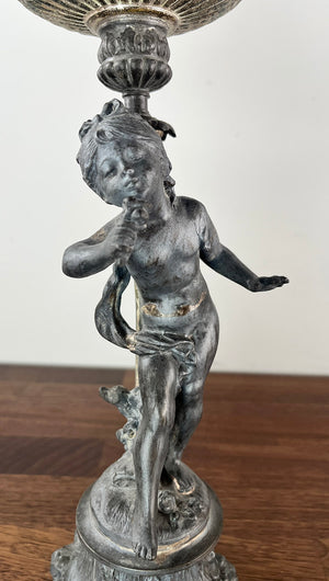 Antique Circa 1880s Figural Spelter Oil Lamp