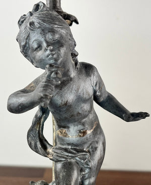 Antique Circa 1880s Figural Spelter Oil Lamp