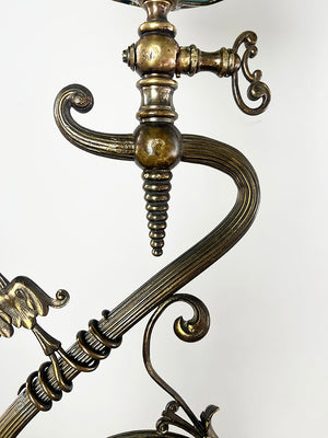 Incredible late 1880s Aesthetic Movement Converted Gas Newel Post Light with Stunning Deep Acid Etched Opalescent Shade