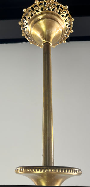 Antique Circa 1890 Scroll Arm Converted Gas Two Light with Original Pressed Glass Shades